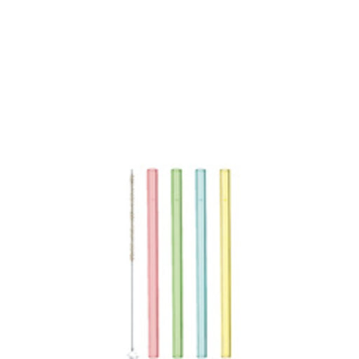 Färgade Sugrör Glas 15cm 4-pack Inkl Borste