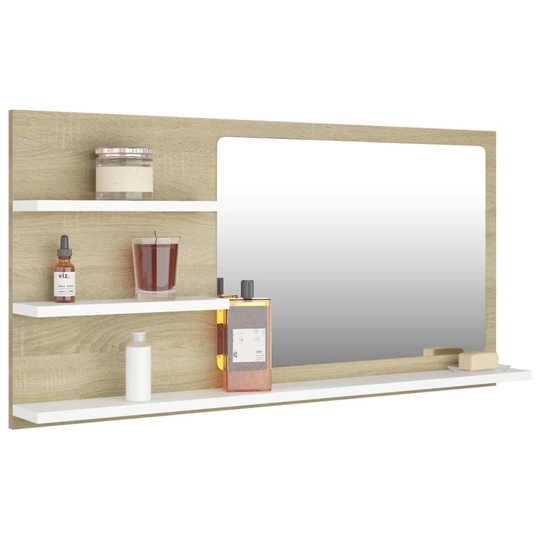 Spegelskåp vit och sonoma-ek 90x10.5x45 cm spånskiva