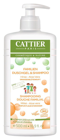 Cattier family shower gel & schampo hirs & aloe vera apelsinblomma doft, 500ml
