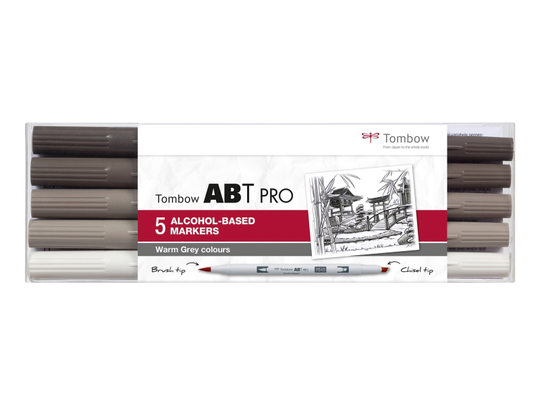 Tombow marker alcohol-based ABT PRO Dual Brush 5P-3 warm grey colour (5 stk.)