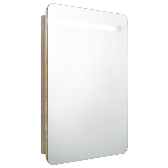 vidaXL Badrumsspegel med skåp LED ek 60x11x80 cm
