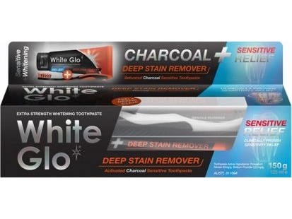 White Glo WHITE GLO_SET Deep Stain Remover Sensitiv Relief whitening paste 125ml + brush
