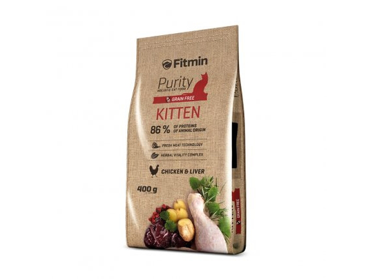 FITMIN Purity Kitten, Kattunge, 400 g, Vitamin A,Vitamin B1,Vitamin B12,Vitamin B2,Vitamin B6,Vitamin B9 (folic acid),Vitamin C,Vitamin..., 38%, 22%,