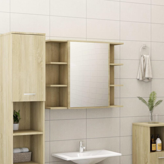 Spegelskåp för badrum sonoma-ek 80x20,5x64 cm spånskiva
