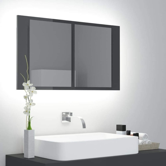 Medina Spegelskåp för badrum LED grå högglans 80x12x45 cm