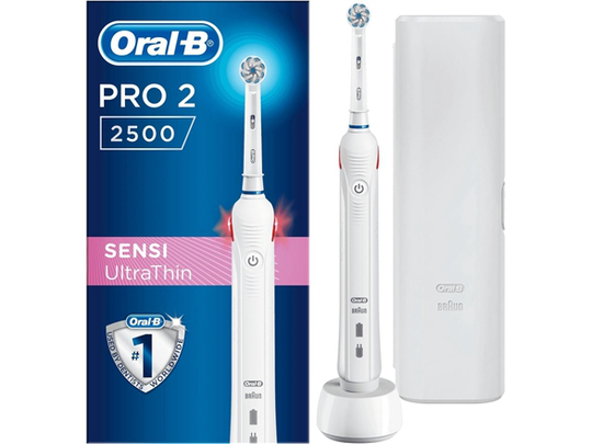Oral-B Electric Toothbrush Pro 2 2500 Sensi UltraThin Rechargeable, For adults, Number of brush heads included 1, Number of teeth brushing modes 2, W
