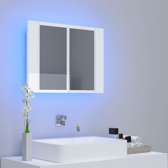 Spegelskåp för badrum LED vit högglans 60x12x45 cm