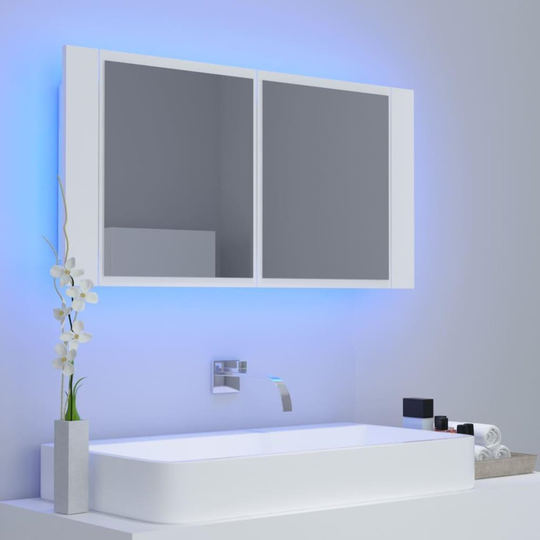 Spegelskåp med LED vit 90x12x45 cm