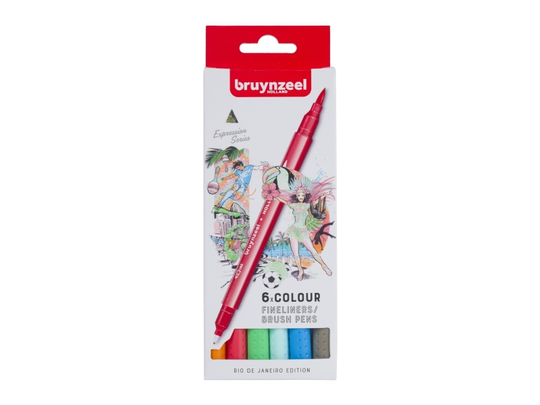 Bruynzeel Fineliner/brush pen set Rio de Janeiro | 6 colours