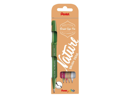 Fineliner Pentel SES15N-4 Brush Sign Pen NATURE 12stk - (12 stk.)