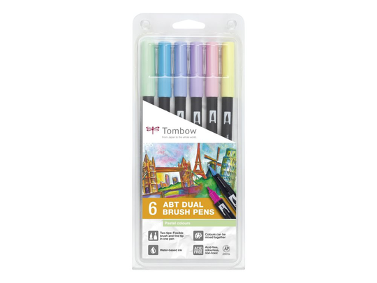 Marker Tombow ABT Dual Brush 6P-2 Pastelfarver (sæt)
