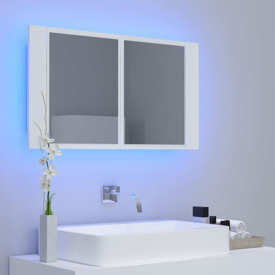 Spegelskåp med LED vit 80x12x45 cm
