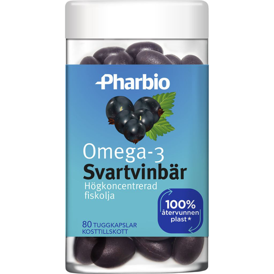Pharbio Omega-3 Svartvinbär 80 tuggkapslar