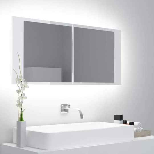 Medina Spegelskåp för badrum LED vit högglans 100x12x45cm