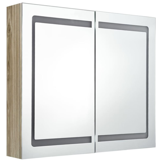 Spegelskåp med LED ek 80x12x68 cm