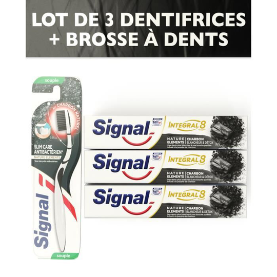 SIGNAL Pack 1 Tandborste + 3 tandkräm Integral 8 detoxblekningskol