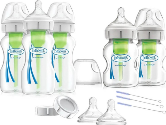 Dr Browns WB09600-WIDE NECK STARTER KIT O PTIONS + `` LARGE ''/2XBUT 150ML, 3X270ML, 2X HORIZONTAL DRUM NIPPLE, 2.2X TRAVEL NUTS, 3X BRUSHES