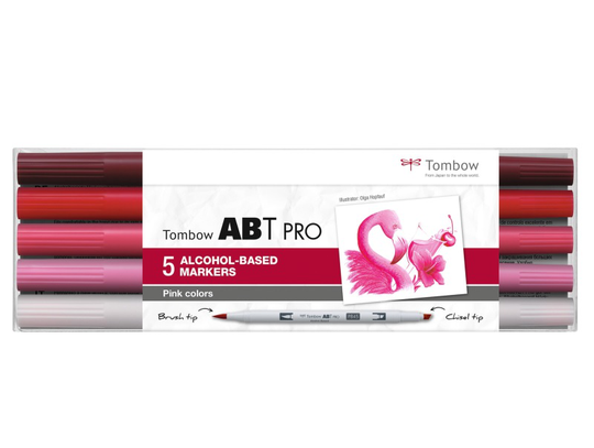 Tombow Marker alcohol ABT PRO Dual Brush 5P-5 Pink colours (5 stk.)