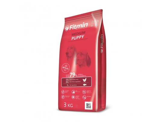 FITMIN Medium Puppy, Valp, 3 kg, Medium (11 - 25 kg), Vitamin A,Vitamin B1,Vitamin B12,Vitamin B2,Vitamin B6,Vitamin B9 (folic acid),Vitamin C,Vitami