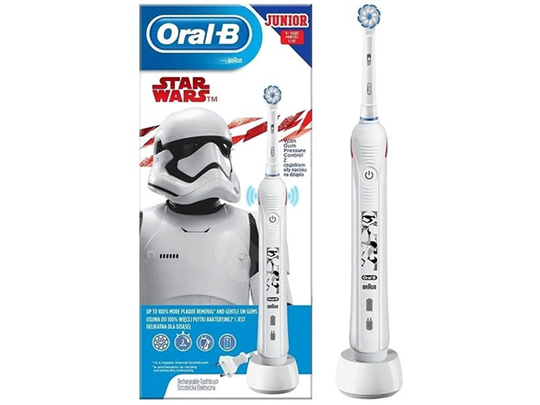 Oral-B Electric Toothbrush Junior Star Wars Rechargeable, For kids, Number of teeth brushing modes 2, White