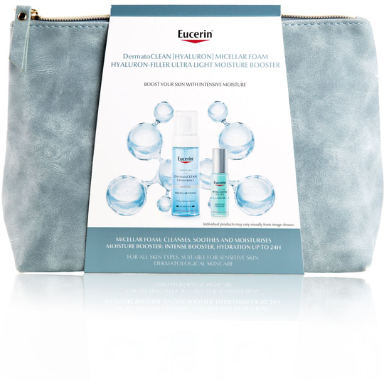 Eucerin H-F Moisture Booster & DermatoCLEAN Micellar Foam Presentask