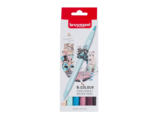 Bruynzeel Fineliner/brush pen set Venice | 6 colours
