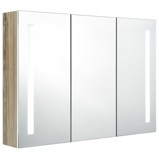 vidaXL Spegelskåp med LED 89x14x62 cm vit och ek