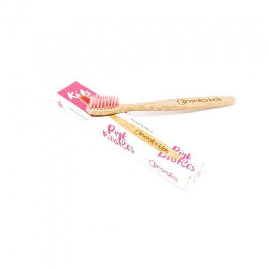 tandborste junior 17 cm bambu/nylon brun/rosa