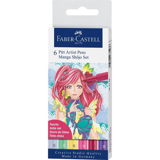 Penselpenna Faber-Castell PITT Artist Pen Brush India ink pen Manga set Shôjo, 6 pennor/fp