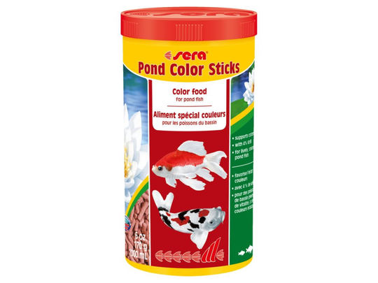 sera Pond Color Sticks, Dammfisk, Torr fiskmat, Pellets, Vitamin A, Vitamin B1, Vitamin B2, Vitamin C, Vitamin D3, Vitamin E, Stor, Medium, Liten, 28