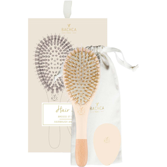 BACHCA Hair Kit Brush Boar and Nylon + wooden mirror + cotton pouch Nu