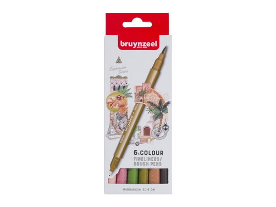 Bruynzeel Fineliner/brush pen set Marrakesh | 6 colours