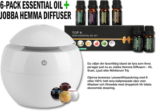 6-PACK ETERISK OLJA + JOBBA HEMMA DIFFUSER (PAKET-PRIS)