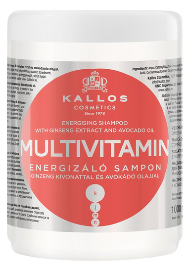 Kallos Multivitamin Hair Energizing mask med Ginsegn Utdrag multivitamin energigivande mask hår ginsegna extrakt och avokadoolja 1000ml