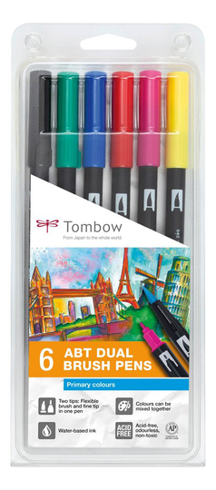 Tombow Dual Brush Pens - Primary Colors - 6 st
