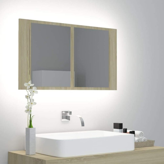 Medina Spegelskåp med LED sonoma-ek 80x12x45 cm