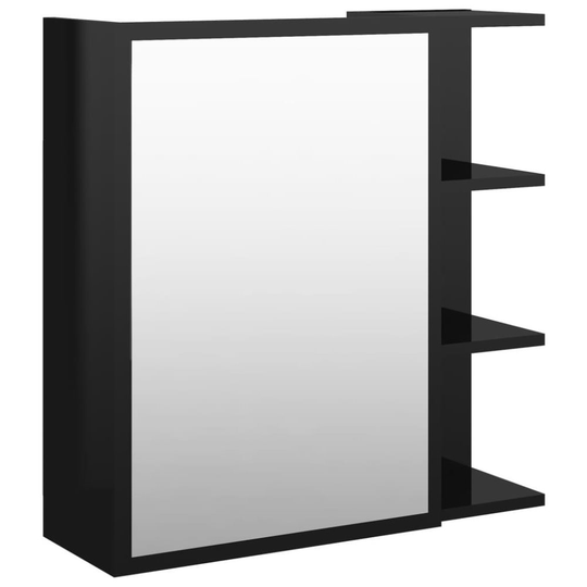 vidaXL Spegelskåp för badrum svart högglans 62,5x20,5x64 cm spånskiva